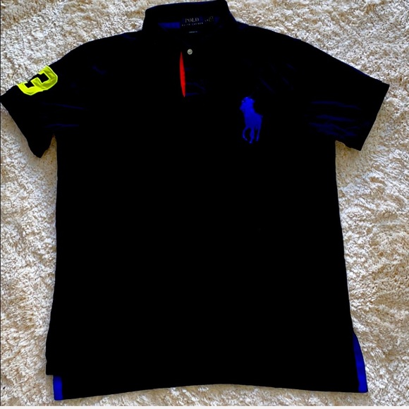 Black polo shirt with blue horse Clearance